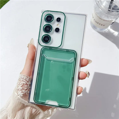 For Samsung Galaxy S22 Ultra 5G Case Transparent TPU Card Holder Phone Cover