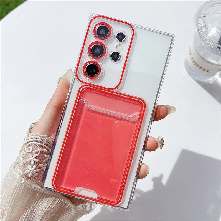 For Samsung Galaxy S22 Ultra 5G Case Transparent TPU Card Holder Phone Cover