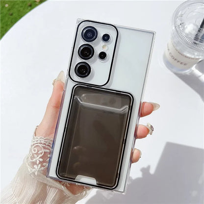For Samsung Galaxy S22 Ultra 5G Case Transparent TPU Card Holder Phone Cover