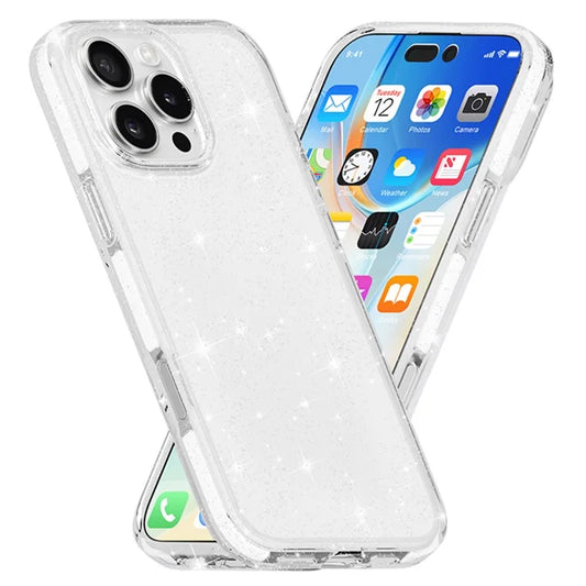For iPhone 16 Pro Case PC Back TPU+TPE Frame Glitter Clear Sparkly Phone Cover