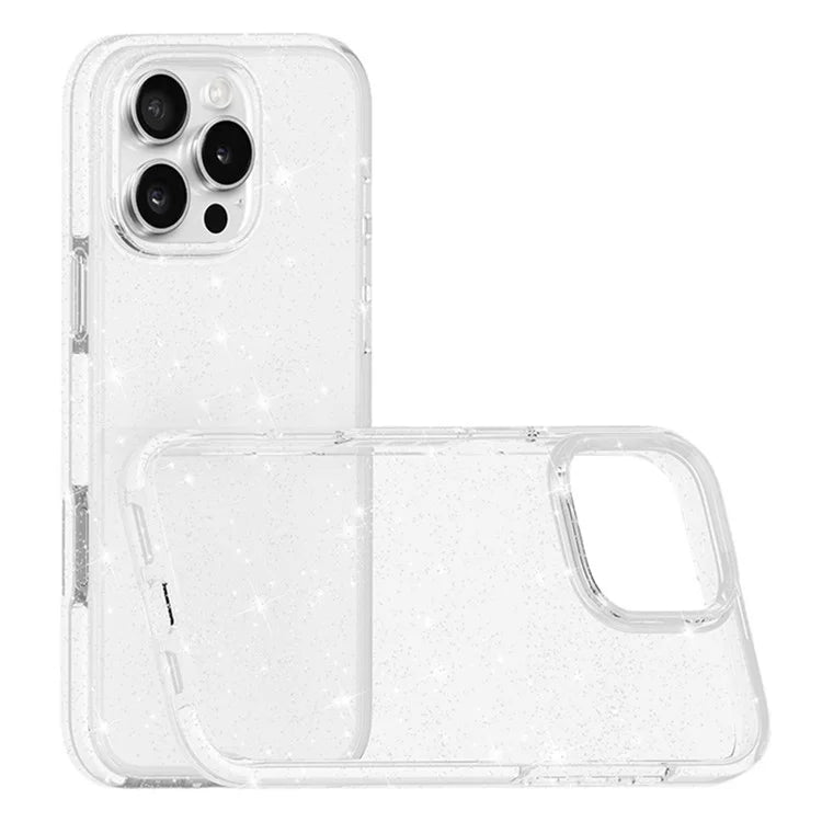 For iPhone 16 Pro Case PC Back TPU+TPE Frame Glitter Clear Sparkly Phone Cover
