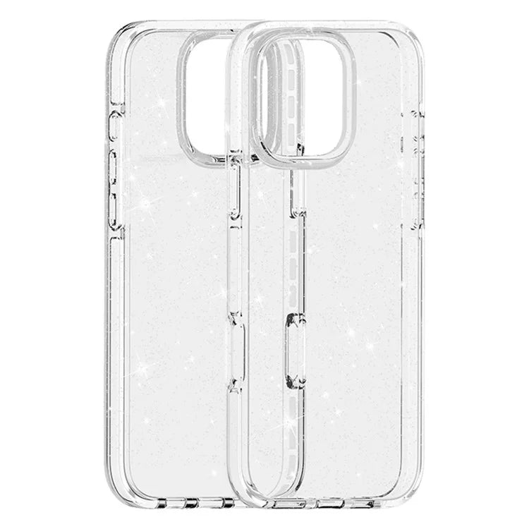 For iPhone 16 Pro Case PC Back TPU+TPE Frame Glitter Clear Sparkly Phone Cover