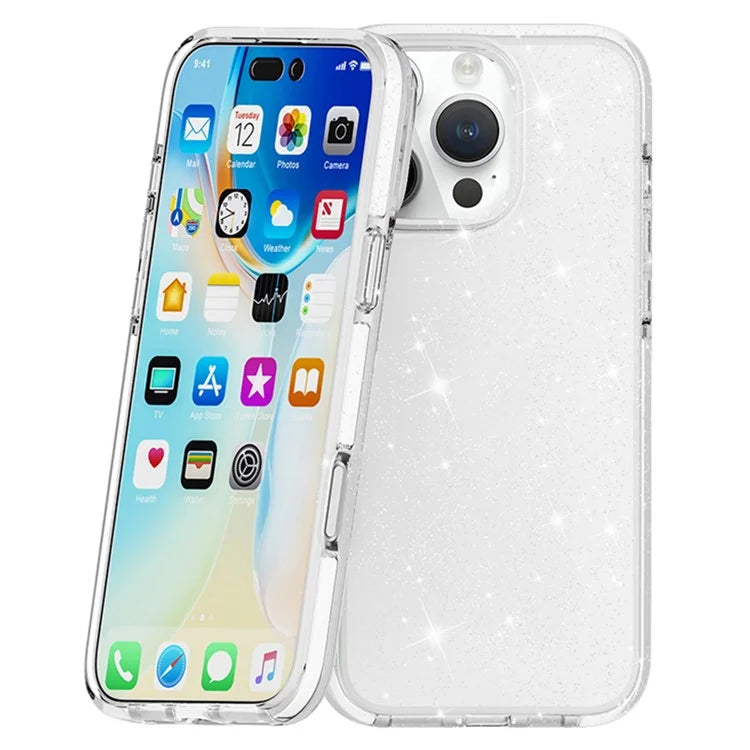 For iPhone 16 Pro Max Glitter Case PC Back TPU+TPE Frame Bling Sparkle Shockproof Cover