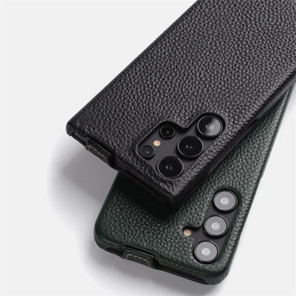 MELKCO For Samsung Galaxy S24 Ultra Case Genuine Cow Leather Phone Cover Vertical Up and Down Flip