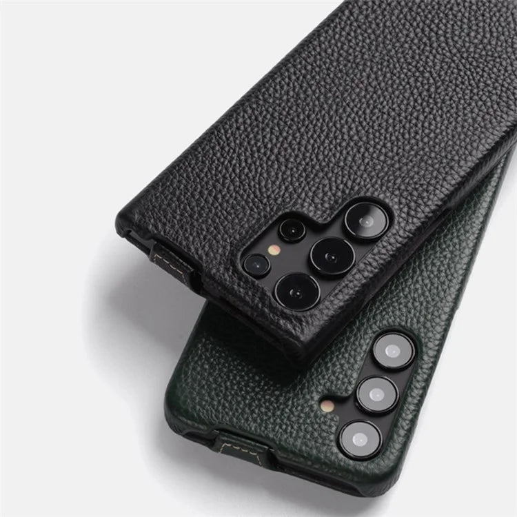 MELKCO For Samsung Galaxy S24 Ultra Case Genuine Cow Leather Phone Cover Vertical Up and Down Flip