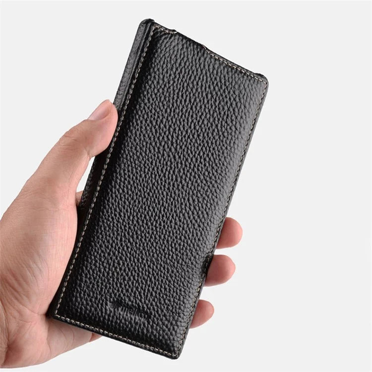 MELKCO For Samsung Galaxy S24+ Vertical Flip Case Genuine Cow Leather Protective Phone Cover