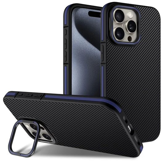 For iPhone 16 Pro Max Case TPU + PC Invisible Kickstand Phone Cover Carbon Fiber Texture