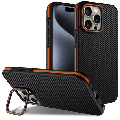 For iPhone 16 Pro Max Case TPU + PC Invisible Kickstand Phone Cover Carbon Fiber Texture