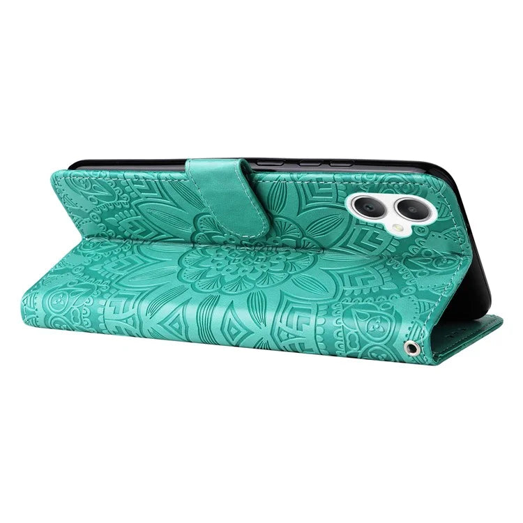 For Samsung Galaxy A06 Case Sunflower Imprint Leather Wallet Phone Cover