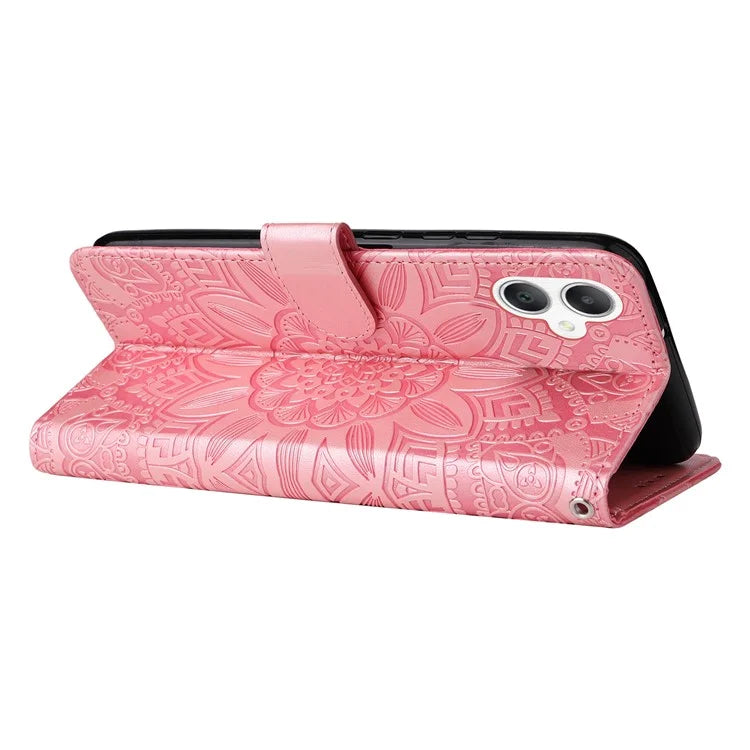 For Samsung Galaxy A06 Case Sunflower Imprint Leather Wallet Phone Cover