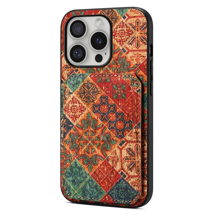 For iPhone 16 Pro Max Case with Card Holder Flowers Design Leather Phone Cover Kickstand
