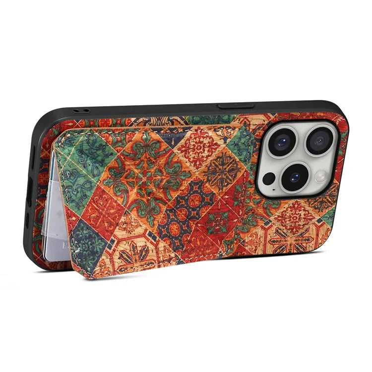 For iPhone 16 Pro Max Case with Card Holder Flowers Design Leather Phone Cover Kickstand