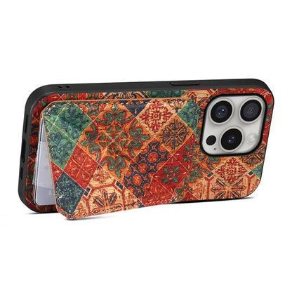 For iPhone 16 Pro Max Case with Card Holder Flowers Design Leather Phone Cover Kickstand