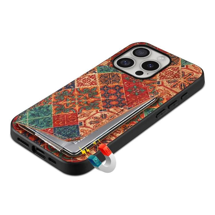 For iPhone 16 Pro Max Case with Card Holder Flowers Design Leather Phone Cover Kickstand