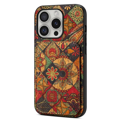 For iPhone 16 Pro Max Case with Card Holder Flowers Design Leather Phone Cover Kickstand