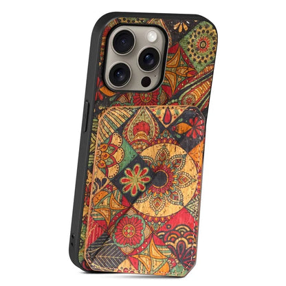For iPhone 16 Pro Max Case with Card Holder Flowers Design Leather Phone Cover Kickstand