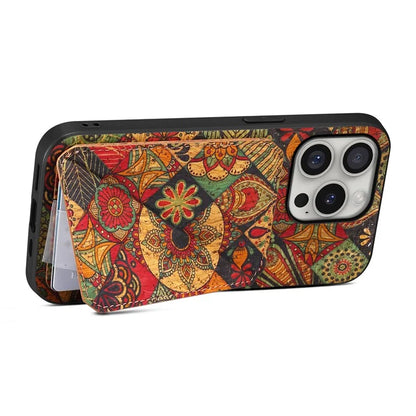For iPhone 16 Pro Max Case with Card Holder Flowers Design Leather Phone Cover Kickstand