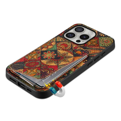For iPhone 16 Pro Max Case with Card Holder Flowers Design Leather Phone Cover Kickstand