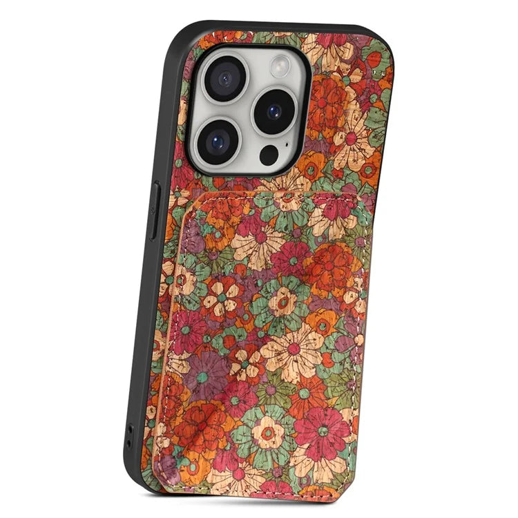 For iPhone 16 Pro Max Case with Card Holder Flowers Design Leather Phone Cover Kickstand