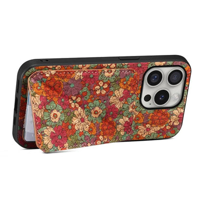 For iPhone 16 Pro Max Case with Card Holder Flowers Design Leather Phone Cover Kickstand