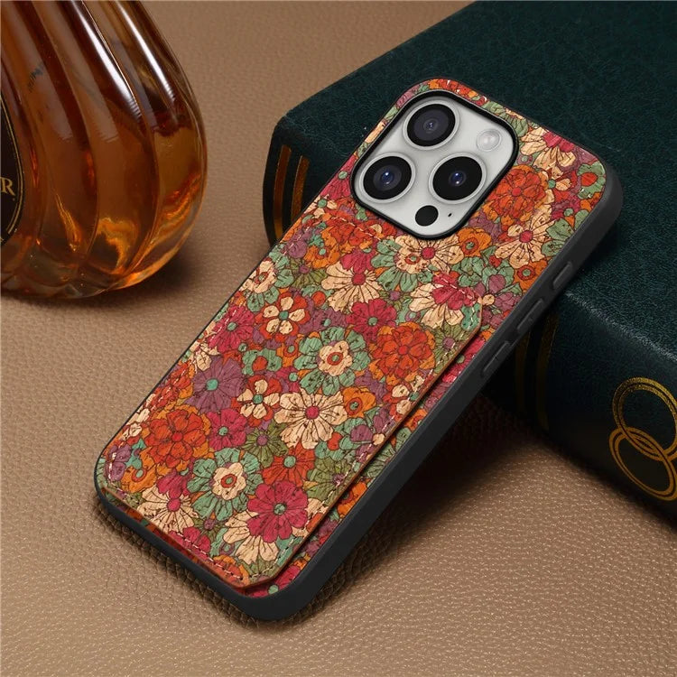 For iPhone 16 Pro Max Case with Card Holder Flowers Design Leather Phone Cover Kickstand