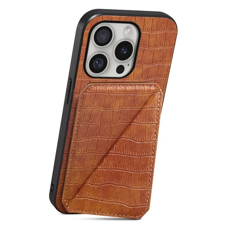 D03 Style For iPhone 16 Pro Max Case Crocodile Texture PU+PC+TPU Kickstand Phone Cover with Card Slot