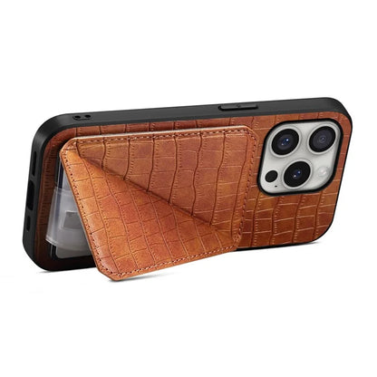 D03 Style For iPhone 16 Pro Max Case Crocodile Texture PU+PC+TPU Kickstand Phone Cover with Card Slot