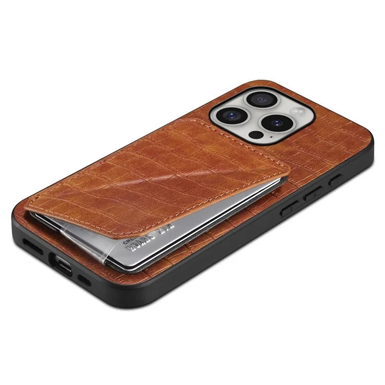 D03 Style For iPhone 16 Pro Max Case Crocodile Texture PU+PC+TPU Kickstand Phone Cover with Card Slot
