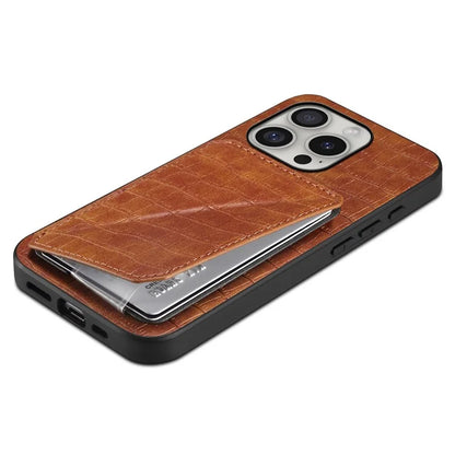 D03 Style For iPhone 16 Pro Max Case Crocodile Texture PU+PC+TPU Kickstand Phone Cover with Card Slot