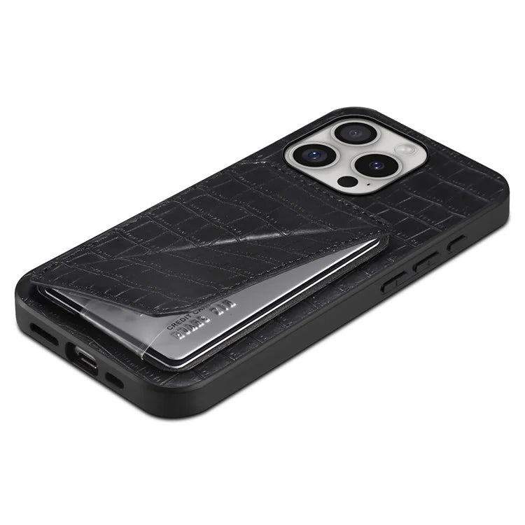 D03 Style For iPhone 16 Pro Max Case Crocodile Texture PU+PC+TPU Kickstand Phone Cover with Card Slot