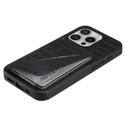 D03 Style For iPhone 16 Pro Max Case Crocodile Texture PU+PC+TPU Kickstand Phone Cover with Card Slot