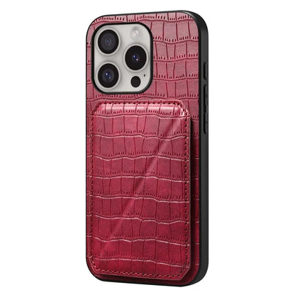 D03 Style For iPhone 16 Pro Max Case Crocodile Texture PU+PC+TPU Kickstand Phone Cover with Card Slot