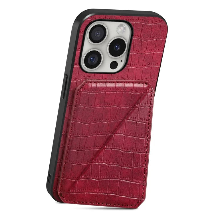 D03 Style For iPhone 16 Pro Max Case Crocodile Texture PU+PC+TPU Kickstand Phone Cover with Card Slot