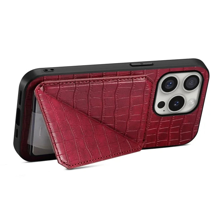 D03 Style For iPhone 16 Pro Max Case Crocodile Texture PU+PC+TPU Kickstand Phone Cover with Card Slot