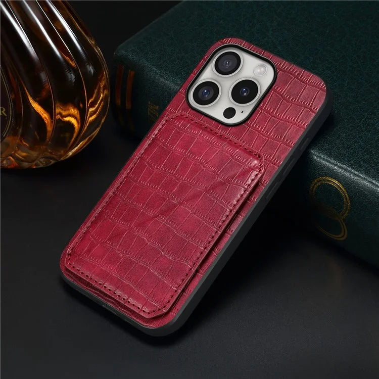 D03 Style For iPhone 16 Pro Max Case Crocodile Texture PU+PC+TPU Kickstand Phone Cover with Card Slot