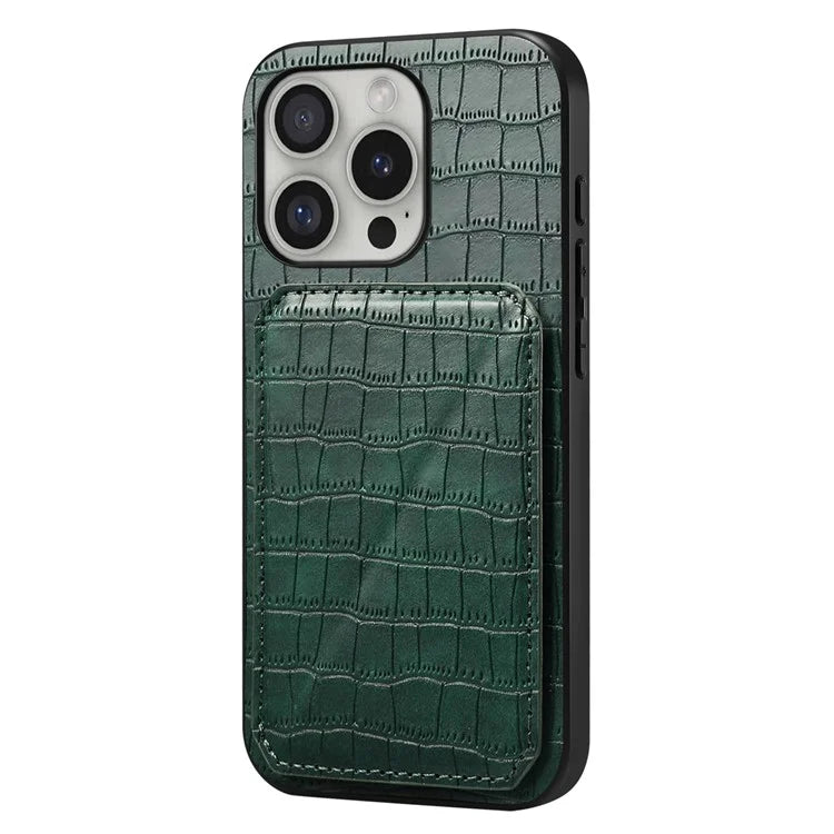 D03 Style For iPhone 16 Pro Max Case Crocodile Texture PU+PC+TPU Kickstand Phone Cover with Card Slot