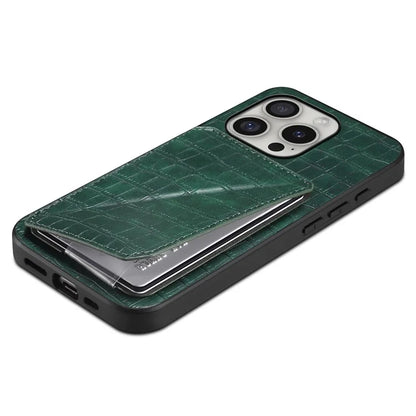 D03 Style For iPhone 16 Pro Max Case Crocodile Texture PU+PC+TPU Kickstand Phone Cover with Card Slot