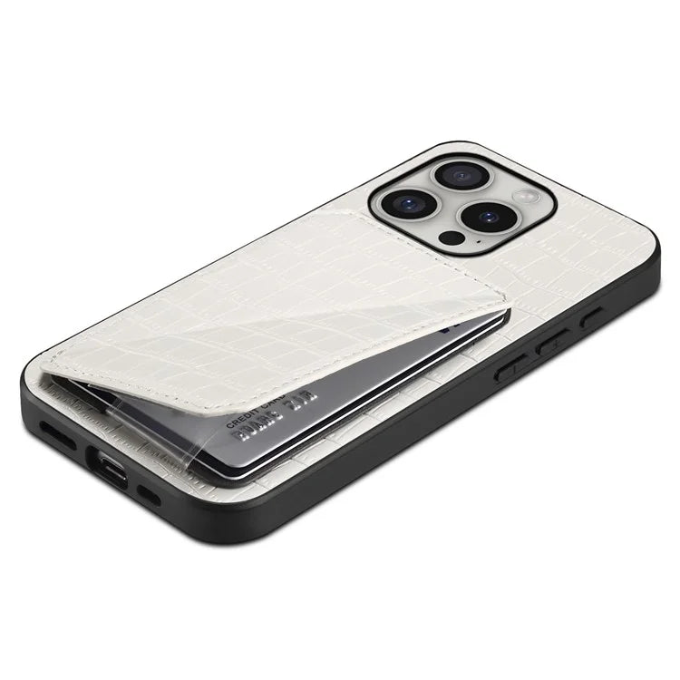 D03 Style For iPhone 16 Pro Max Case Crocodile Texture PU+PC+TPU Kickstand Phone Cover with Card Slot