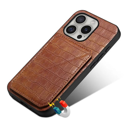 D03 Style For iPhone 16 Pro Case Crocodile Texture PU+PC+TPU Phone Cover with Kickstand, Card Slot