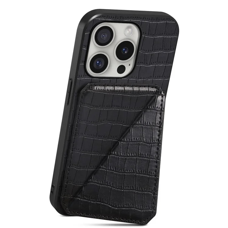 D03 Style For iPhone 16 Pro Case Crocodile Texture PU+PC+TPU Phone Cover with Kickstand, Card Slot