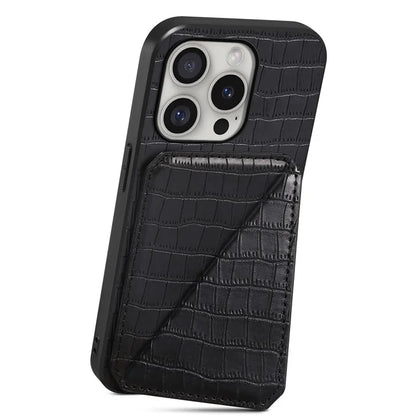 D03 Style For iPhone 16 Pro Case Crocodile Texture PU+PC+TPU Phone Cover with Kickstand, Card Slot
