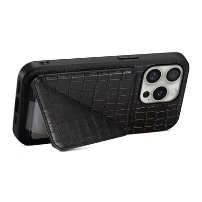 D03 Style For iPhone 16 Pro Case Crocodile Texture PU+PC+TPU Phone Cover with Kickstand, Card Slot