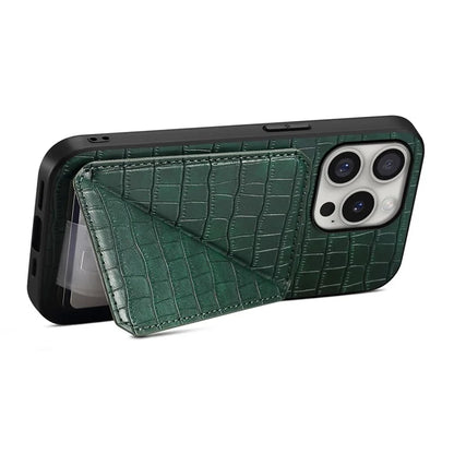 D03 Style For iPhone 16 Pro Case Crocodile Texture PU+PC+TPU Phone Cover with Kickstand, Card Slot