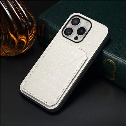 D03 Style For iPhone 16 Pro Case Crocodile Texture PU+PC+TPU Phone Cover with Kickstand, Card Slot