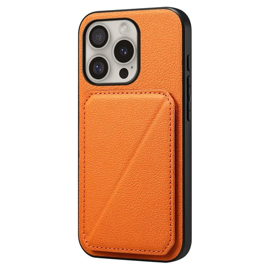 DENIOR D04 For iPhone 16 Pro Max Case Dual Card Slots Kickstand Leather+PC+TPU Cover