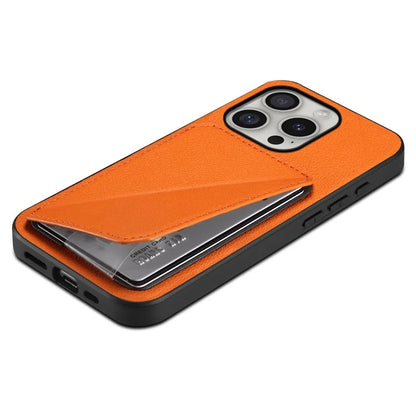DENIOR D04 For iPhone 16 Pro Max Case Dual Card Slots Kickstand Leather+PC+TPU Cover