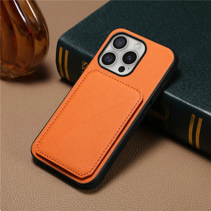 DENIOR D04 For iPhone 16 Pro Max Case Dual Card Slots Kickstand Leather+PC+TPU Cover