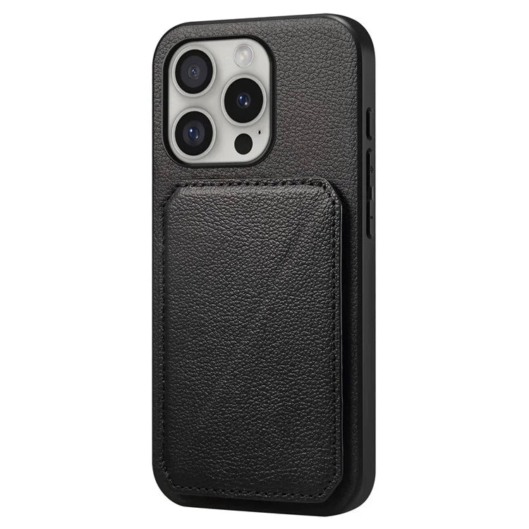 DENIOR D04 For iPhone 16 Pro Max Case Dual Card Slots Kickstand Leather+PC+TPU Cover