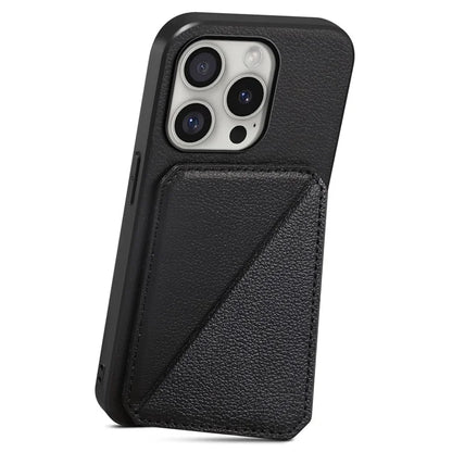 DENIOR D04 For iPhone 16 Pro Max Case Dual Card Slots Kickstand Leather+PC+TPU Cover