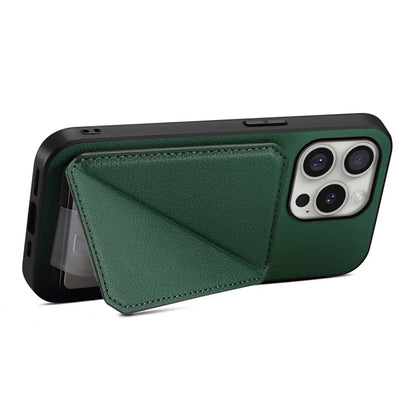 DENIOR D04 For iPhone 16 Pro Max Case Dual Card Slots Kickstand Leather+PC+TPU Cover